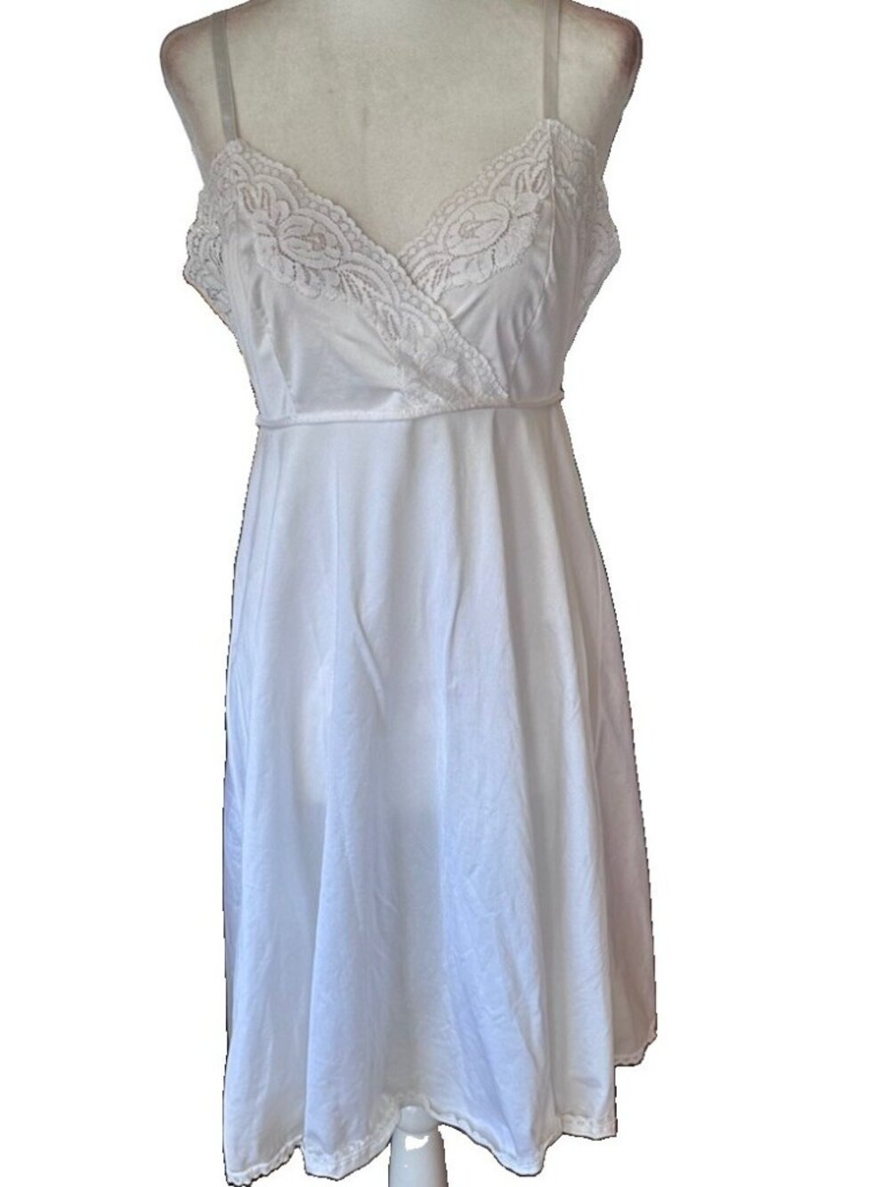 Vintage Lace Trim Slip Soft Med Lingerie Adjustable Tie Gorgeous Old Hollywood
